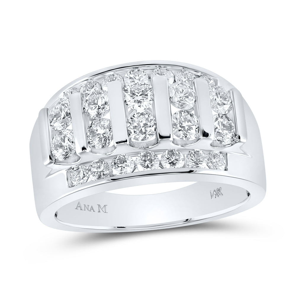 14K White Gold Mens Round Diamond Wedding Channel Set Band Ring 2 Cttw, Mens Size: 7-13