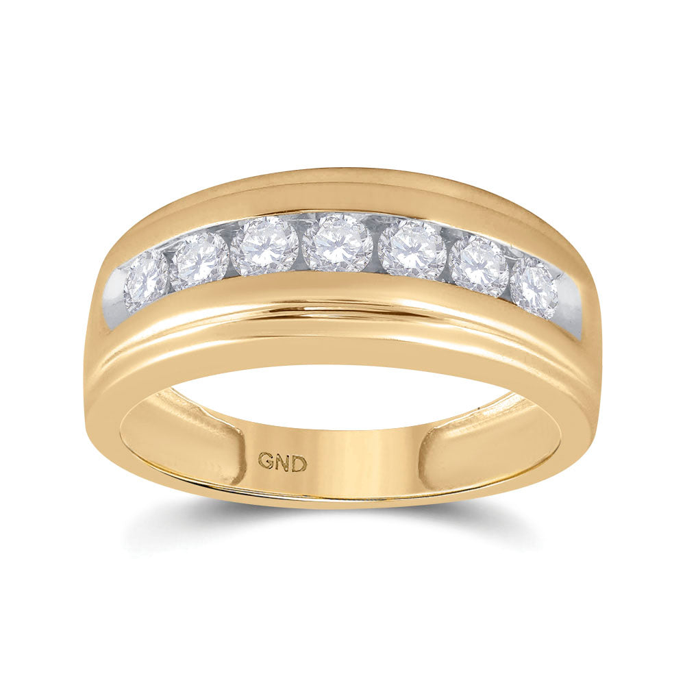 10K Yellow Gold Mens Round Diamond Wedding Channel-Set Band Ring 7/8 Cttw, Mens Size: 7-13