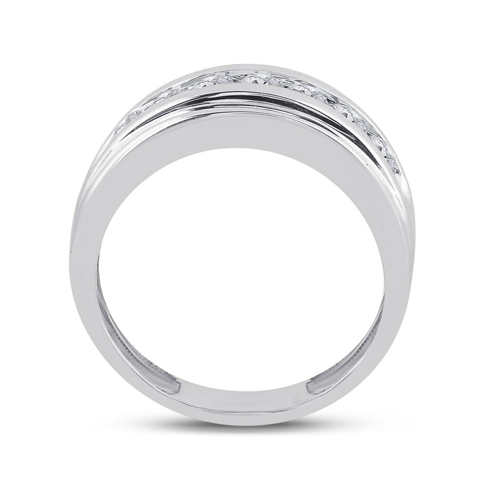10K White Gold Mens Round Diamond Wedding Channel-Set Band Ring 7/8 Cttw, Mens Size: 7-13