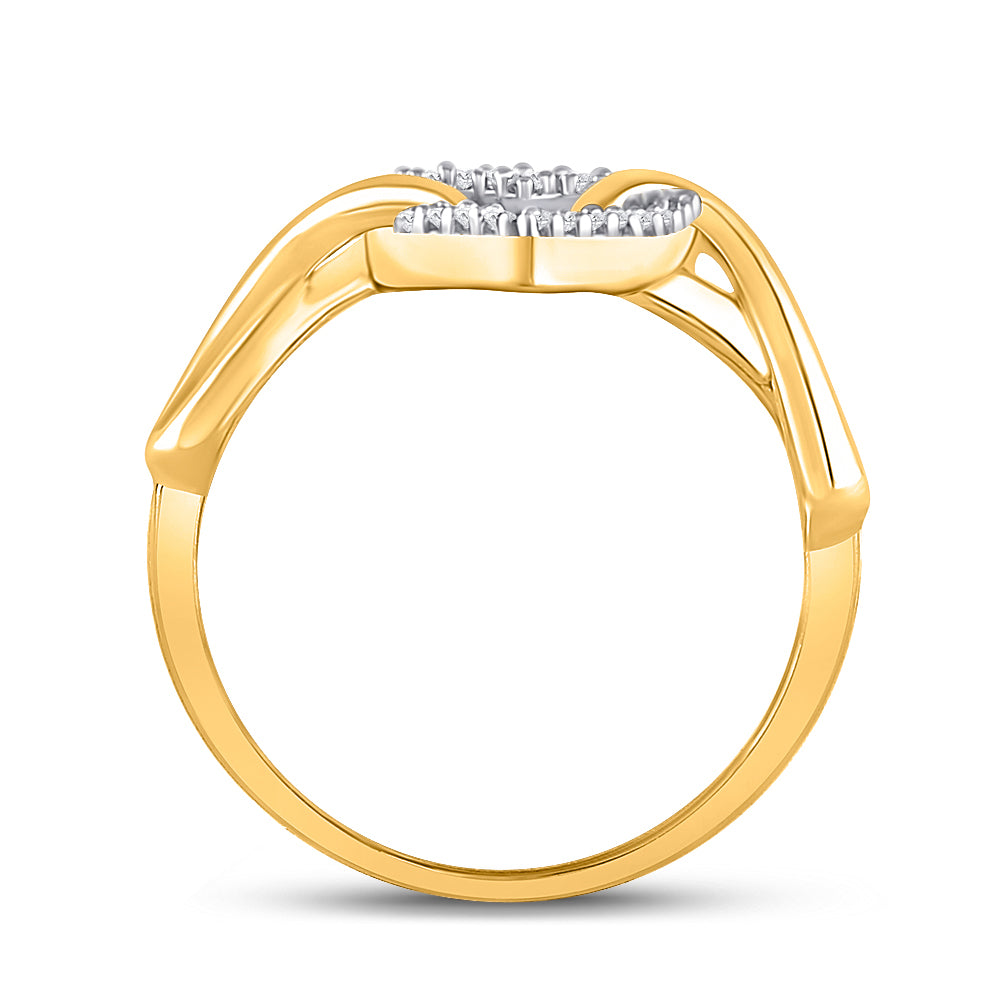 10K Yellow Gold Womens Round Diamond Infinity Twist Heart Ring 1/10 Cttw, Womens Size: 5-10