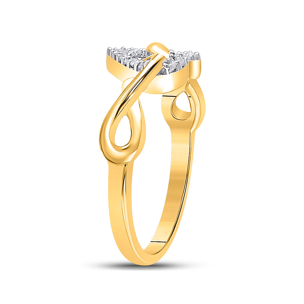 10K Yellow Gold Womens Round Diamond Infinity Twist Heart Ring 1/10 Cttw, Womens Size: 5-10