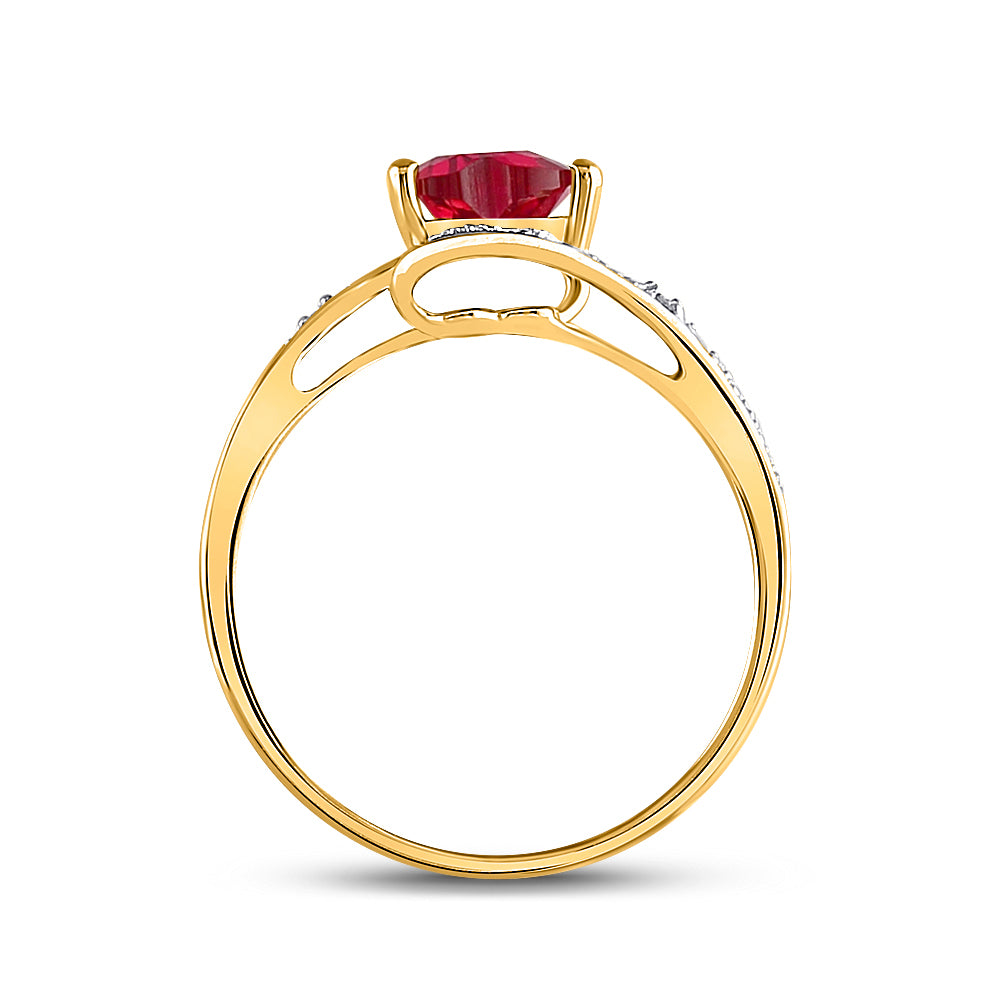 10K Yellow Gold Womens Heart Synthetic Ruby Solitaire Diamond-accent Bypass Ring 1 Cttw, Womens Size: 5-10