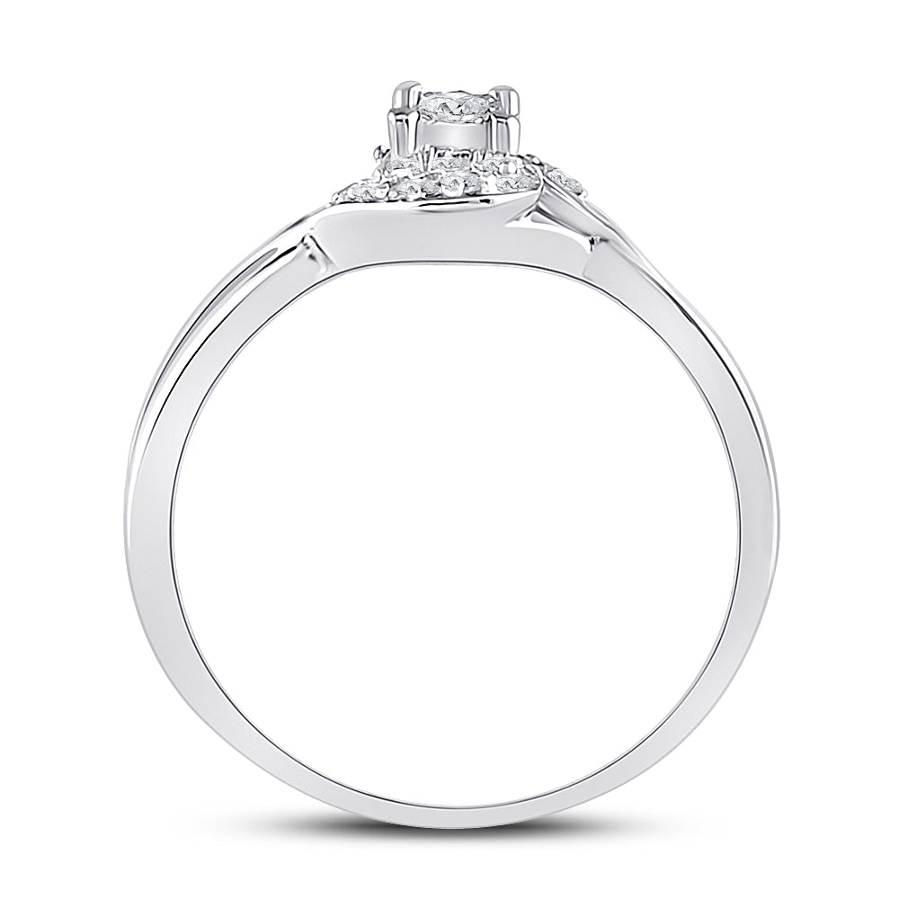 10K White Gold Womens Round Diamond Solitaire Promise Ring 1/10 Cttw, Womens Size: 5-10