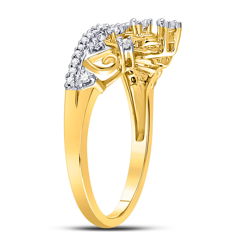 10K Yellow Gold Womens Round Diamond Tiara Crown Band Ring 1/5 Cttw, Womens Size: 5-10