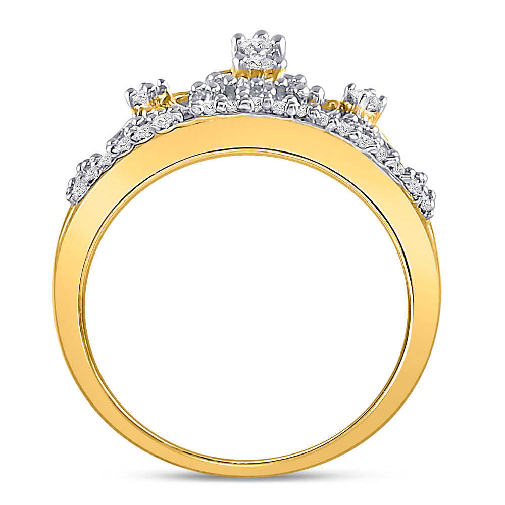 10K Yellow Gold Womens Round Diamond Tiara Crown Band Ring 1/5 Cttw, Womens Size: 5-10
