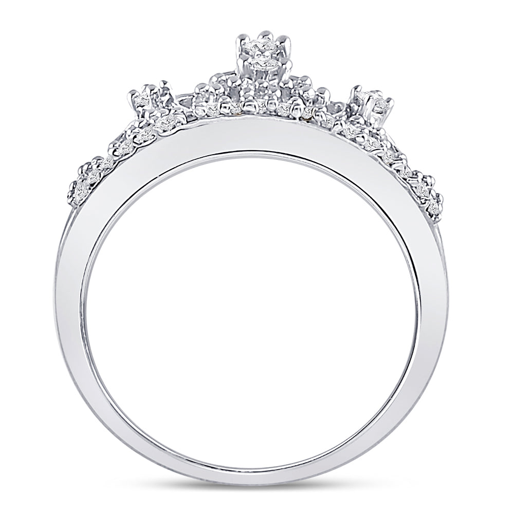 10k White Gold Round Diamond Womens Womens Crown Tiara Cocktail Band 1/5 Cttw, Womens Size: 5-10