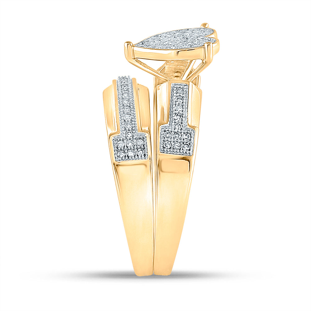 10K Yellow Gold His Hers Round Diamond Heart Matching Wedding Set 1/2 Cttw, Womens Size: 5-10, Mens Size: 7-13