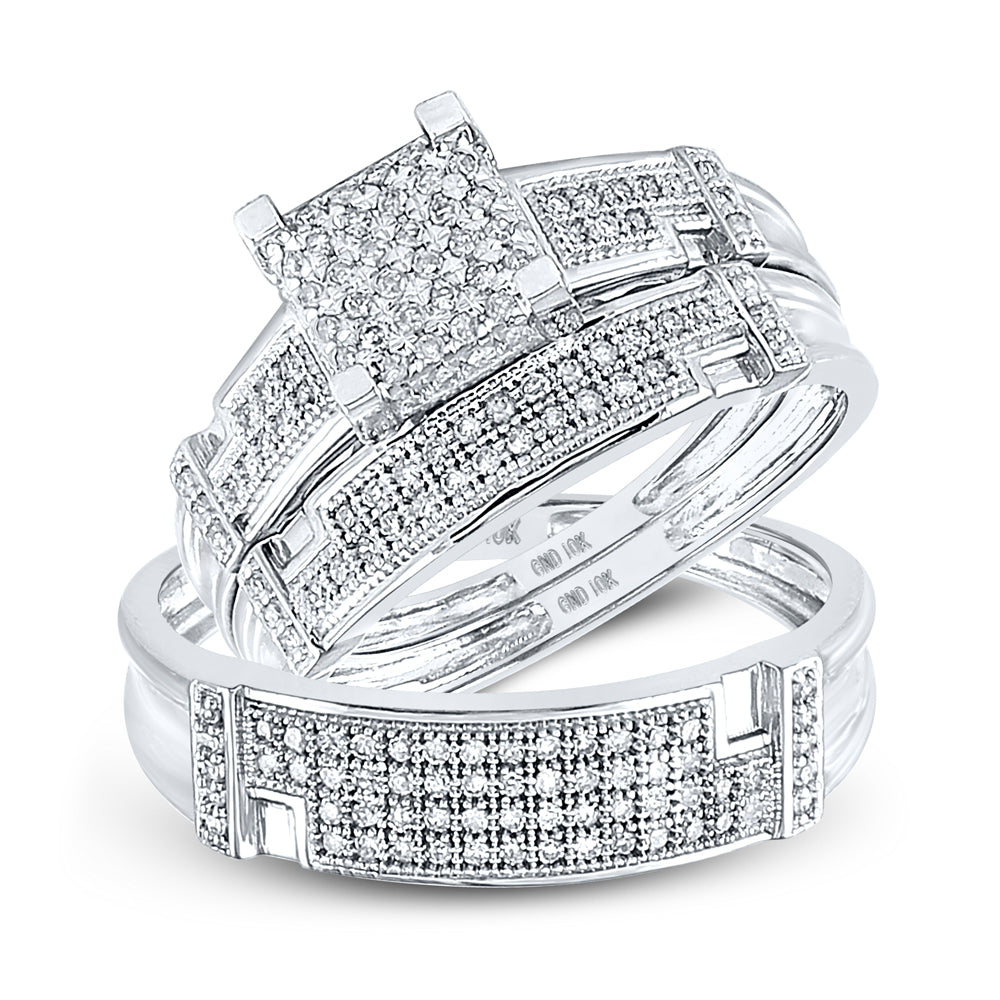10K White Gold His Hers Round Diamond Square Matching Wedding Set 1/2ctw, Women's Size: 5-10, Mens Size: 7-13