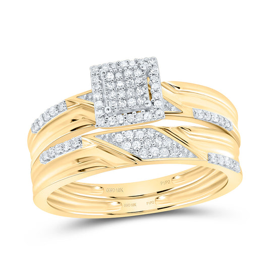 10kt Yellow Gold His & Hers 1/3 Cttw Diamond Micro-pave Bridal Wedding Ring Band Set , Women Size: 5-9, Men Size: 8-12