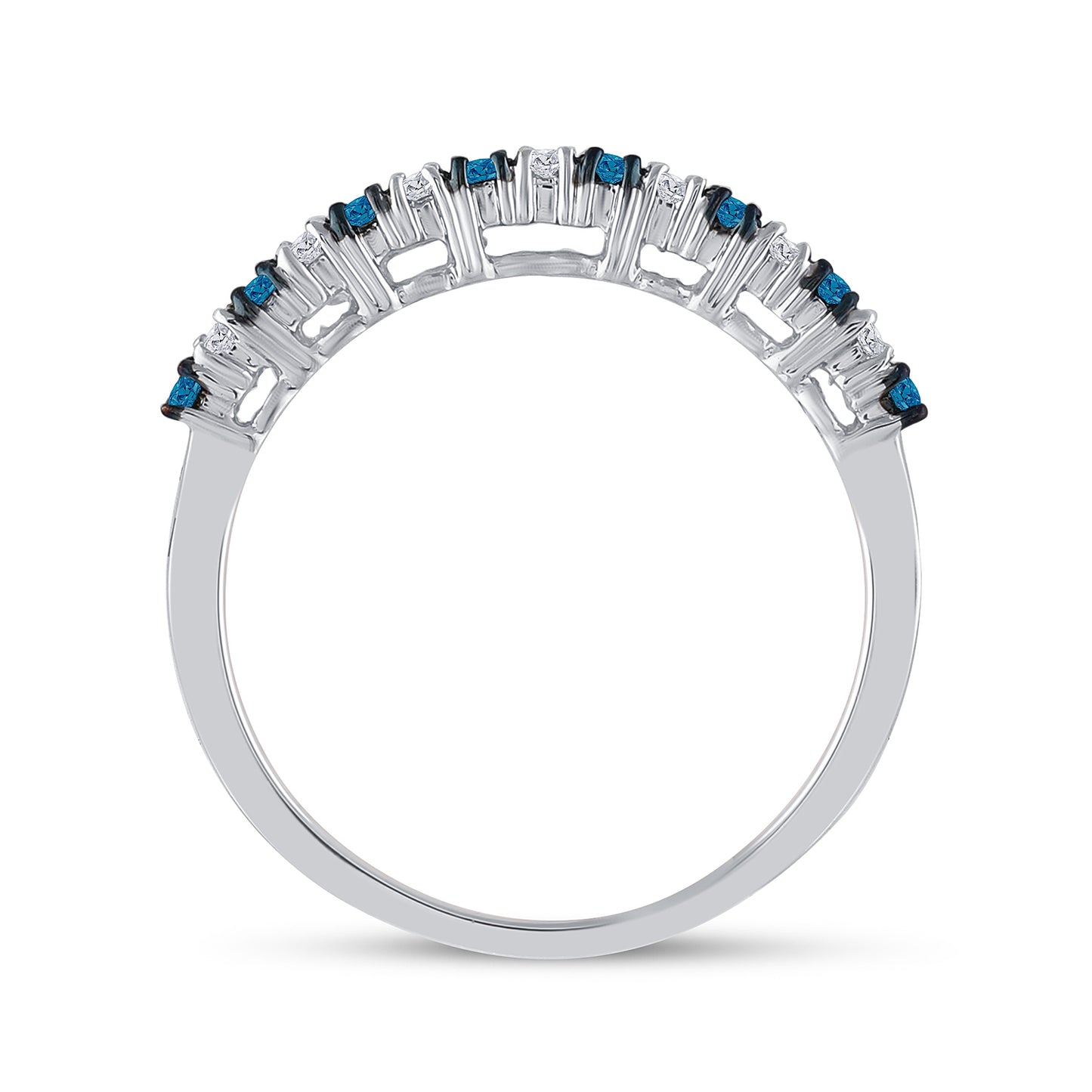 10K White Gold Womens Round Blue Color Enhanced Diamond Band Ring 1/4 Cttw, Womens Size: 5-10