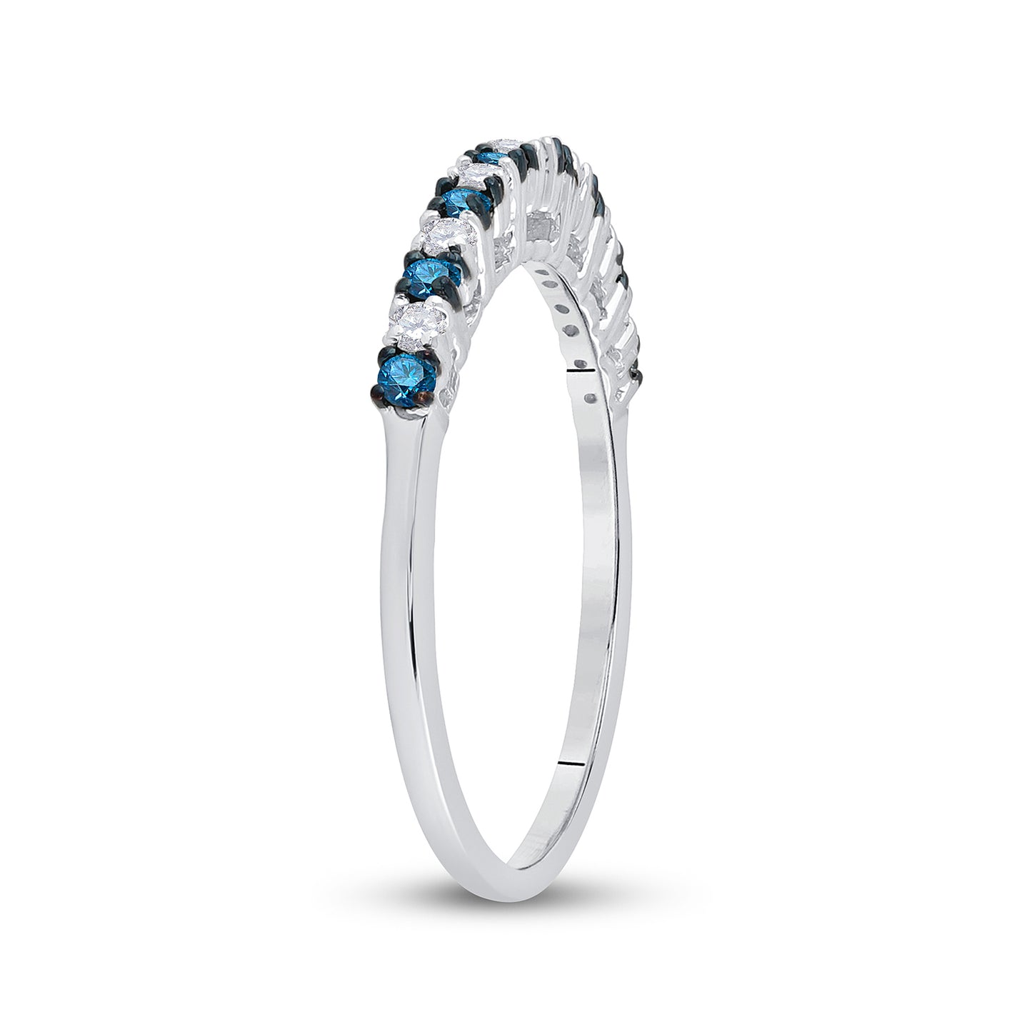 10K White Gold Womens Round Blue Color Enhanced Diamond Band Ring 1/4 Cttw, Womens Size: 5-10