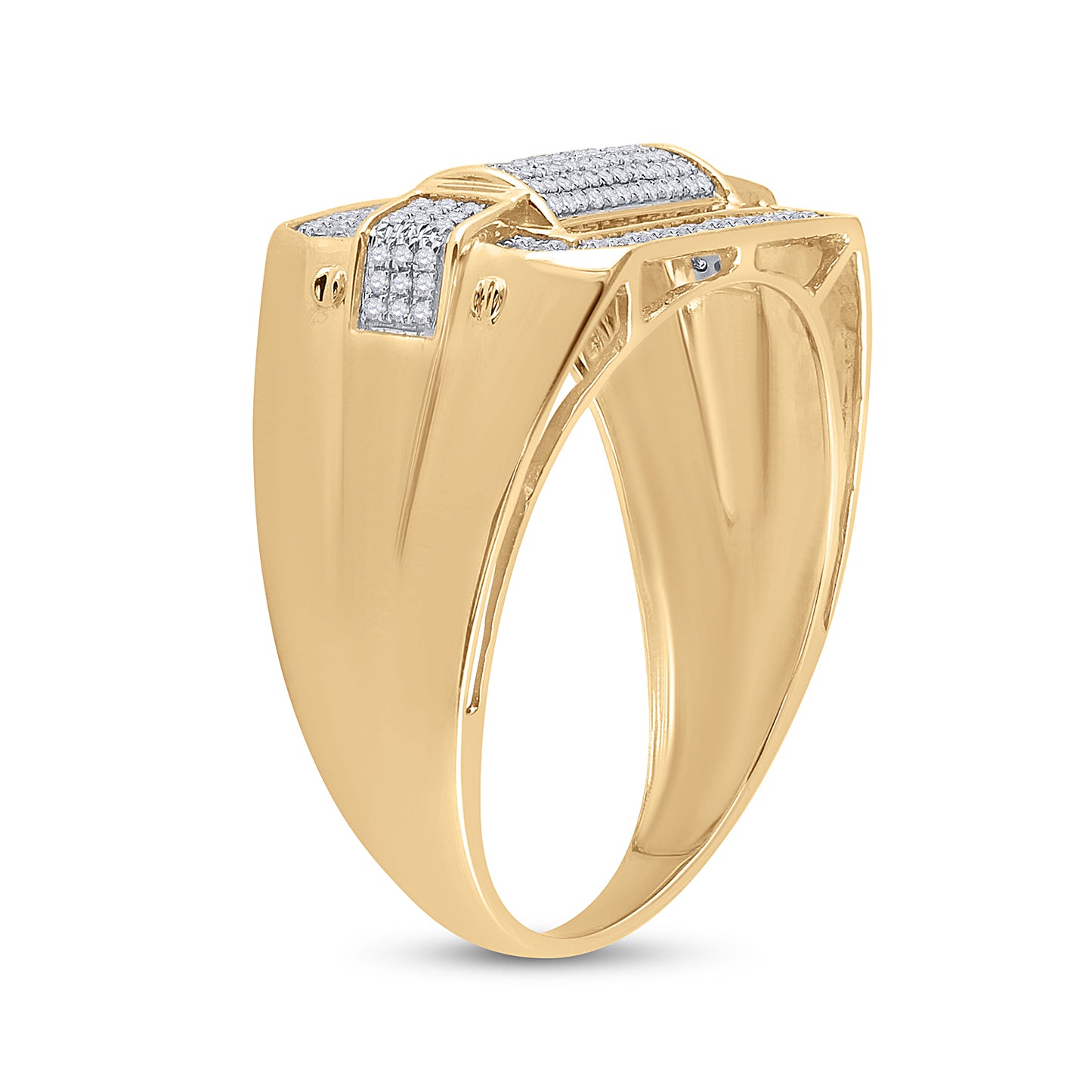 10K Yellow Gold Mens Round Diamond Fashion Ring 1/3 Cttw, Mens Size: 7-13