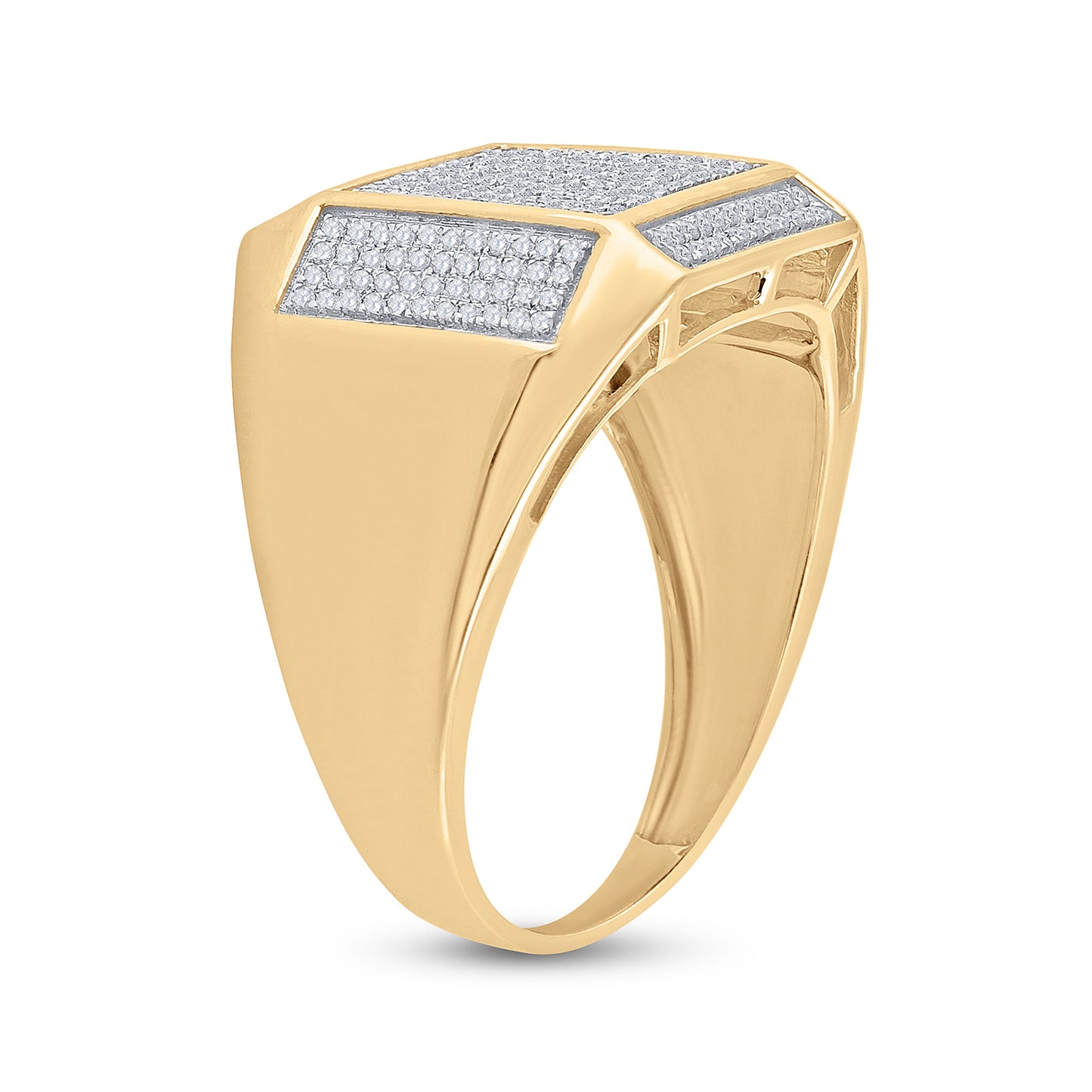 10K Yellow Gold Mens Round Diamond Square Ring 3/8 Cttw, Mens Size: 7-13