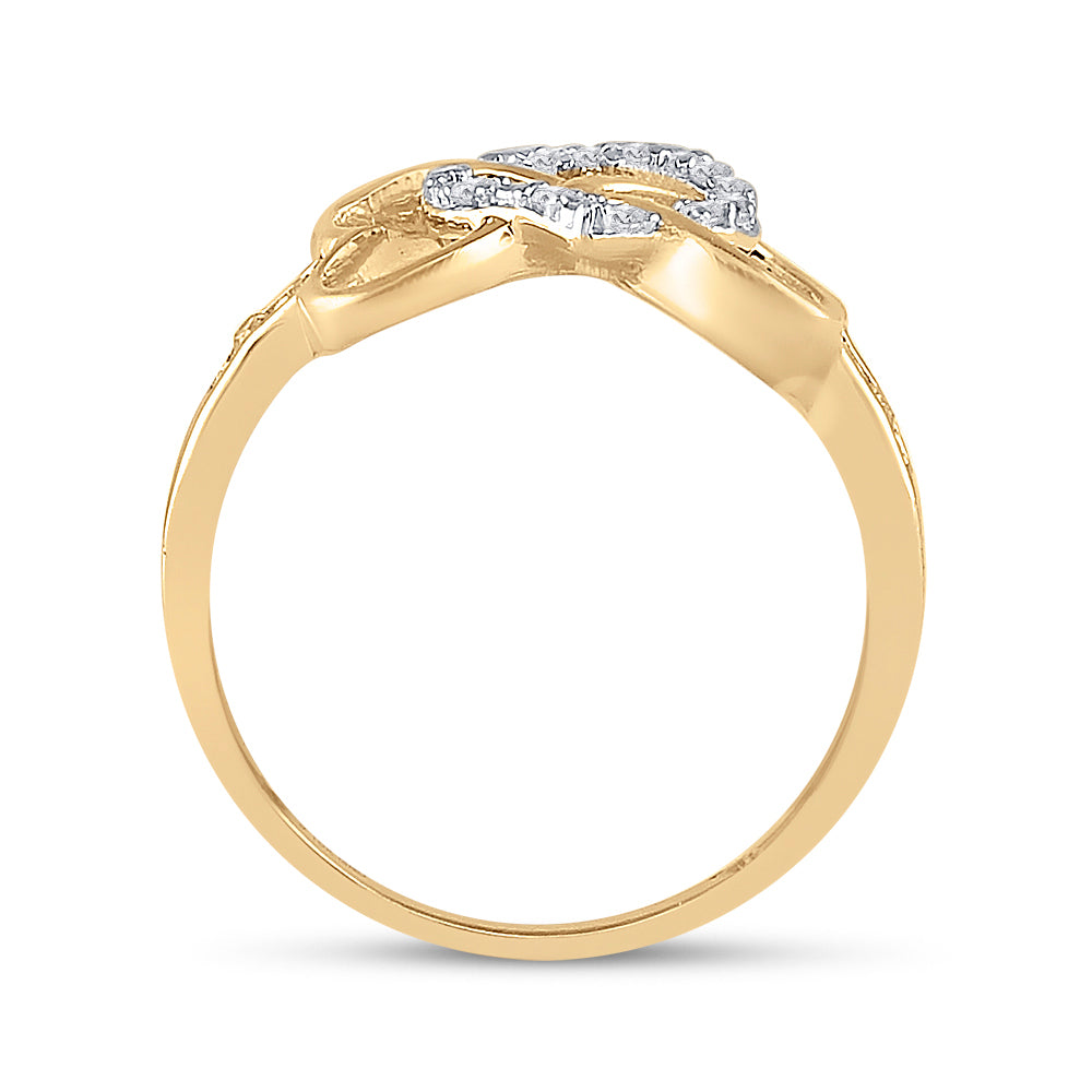 10K Yellow Gold Womens Round Diamond Infinity Heart Ring 1/10 Cttw, Womens Size: 5-10