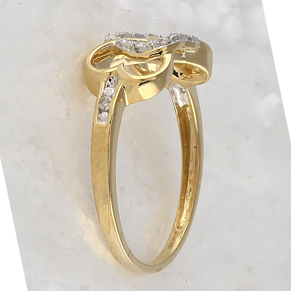 10K Yellow Gold Womens Round Diamond Infinity Heart Ring 1/10 Cttw, Womens Size: 5-10