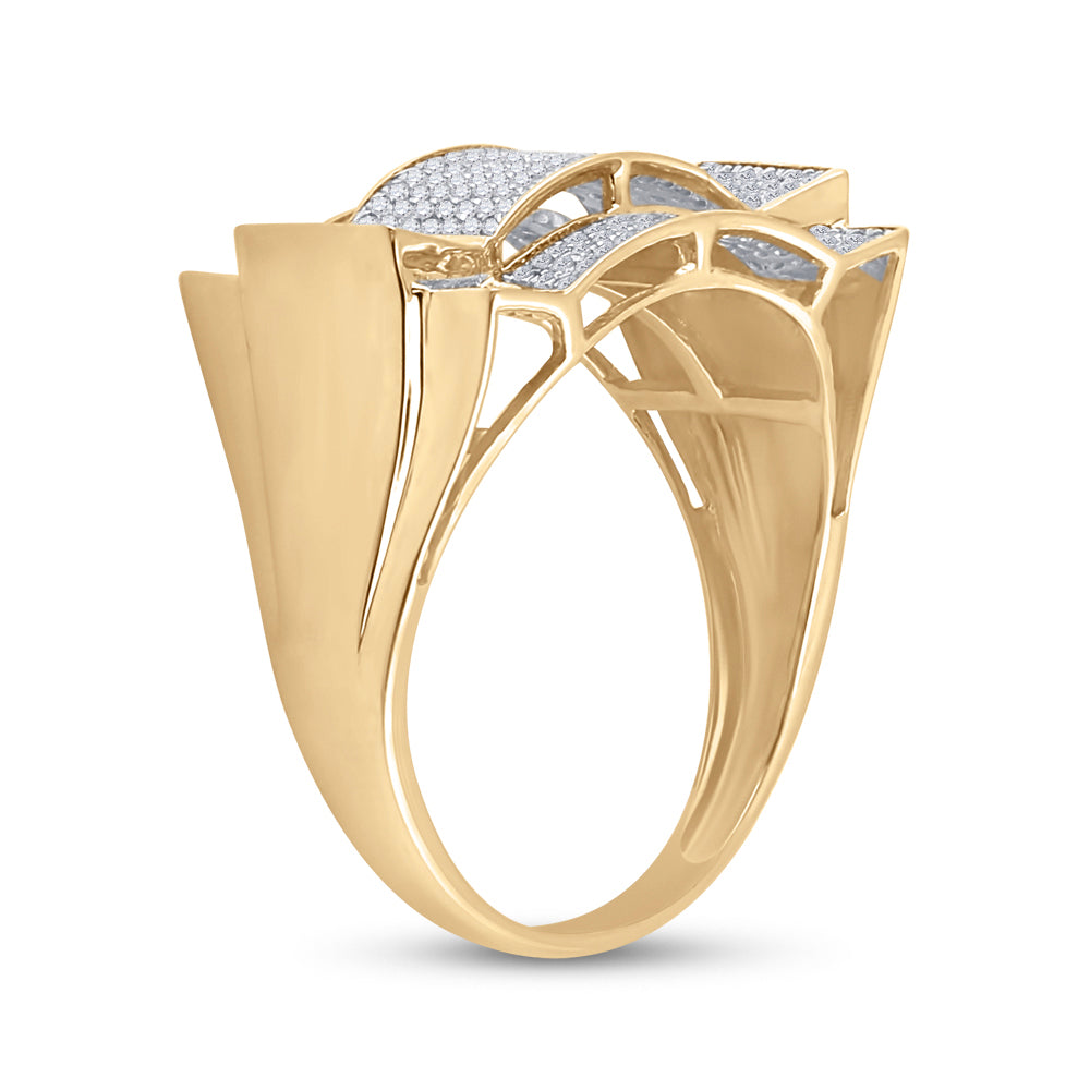 10K Yellow Gold Mens Round Diamond Contoured Rectangle Cluster Ring 1/2 Cttw, Mens Size: 7-13