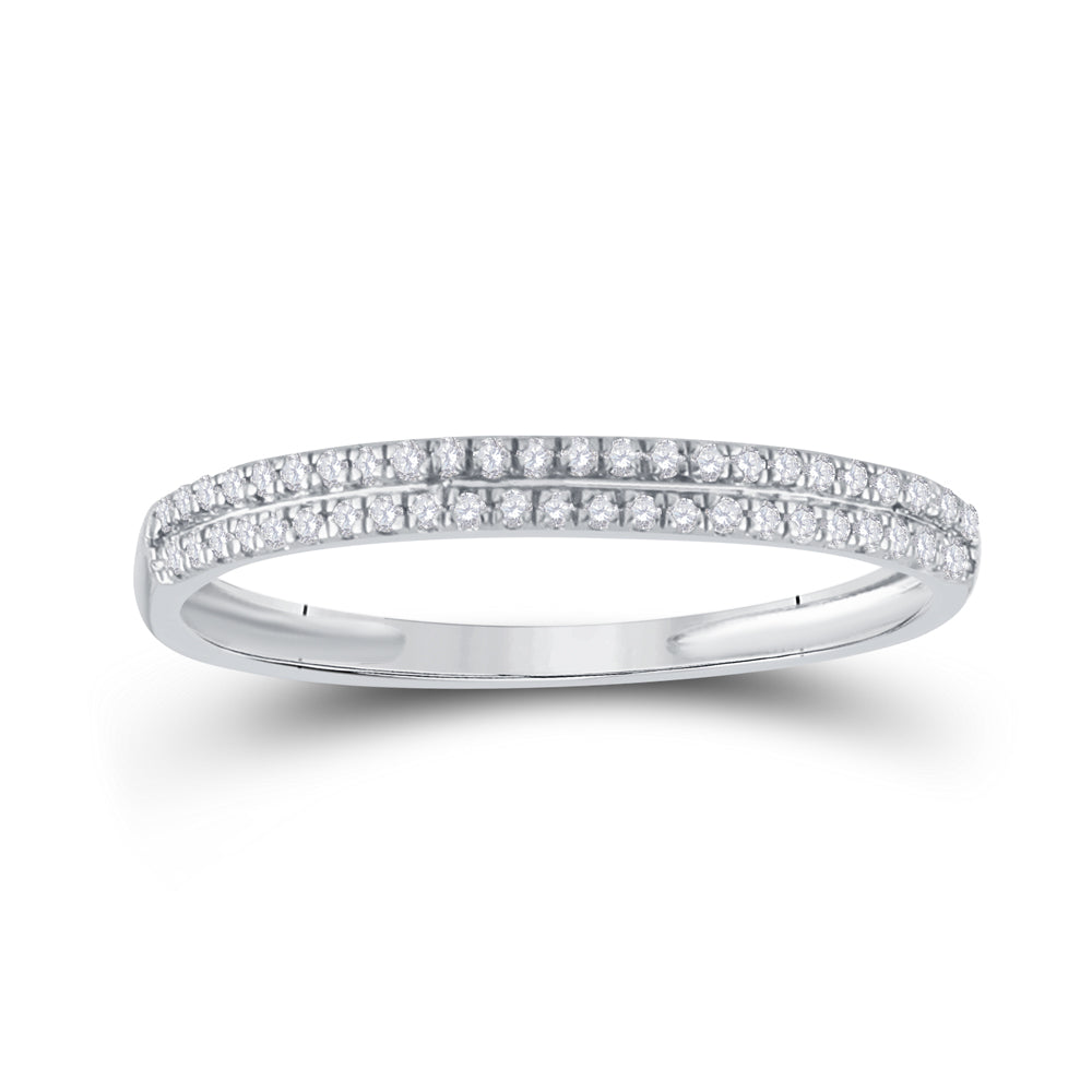 10K White Gold Womens Round Diamond Slender Double Row Band 1/6 Cttw, Womens Size: 5-10