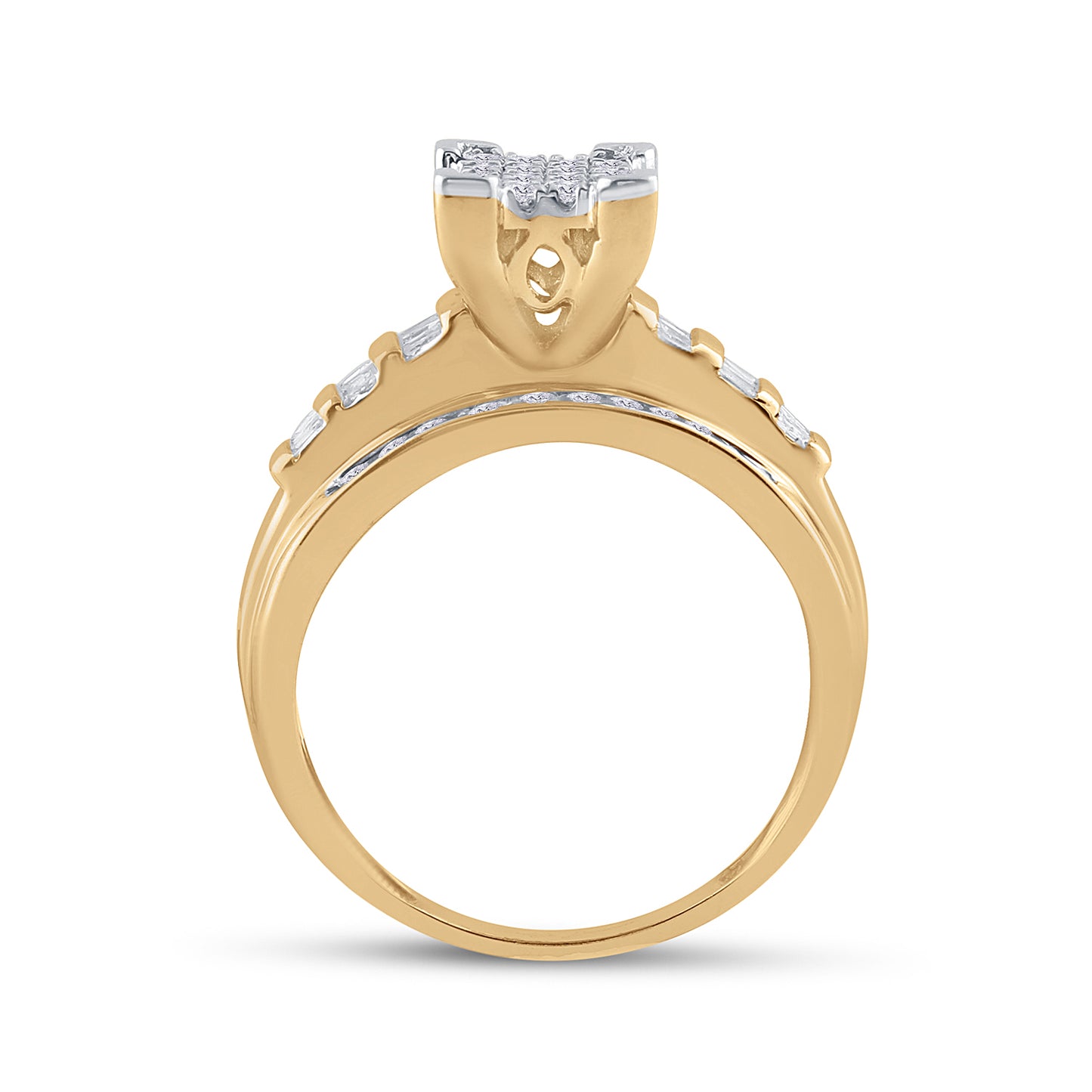 10K Yellow Gold Round Diamond Cluster Bridal Wedding Engagement Ring 1/2 Cttw, Womens Size: 5-10