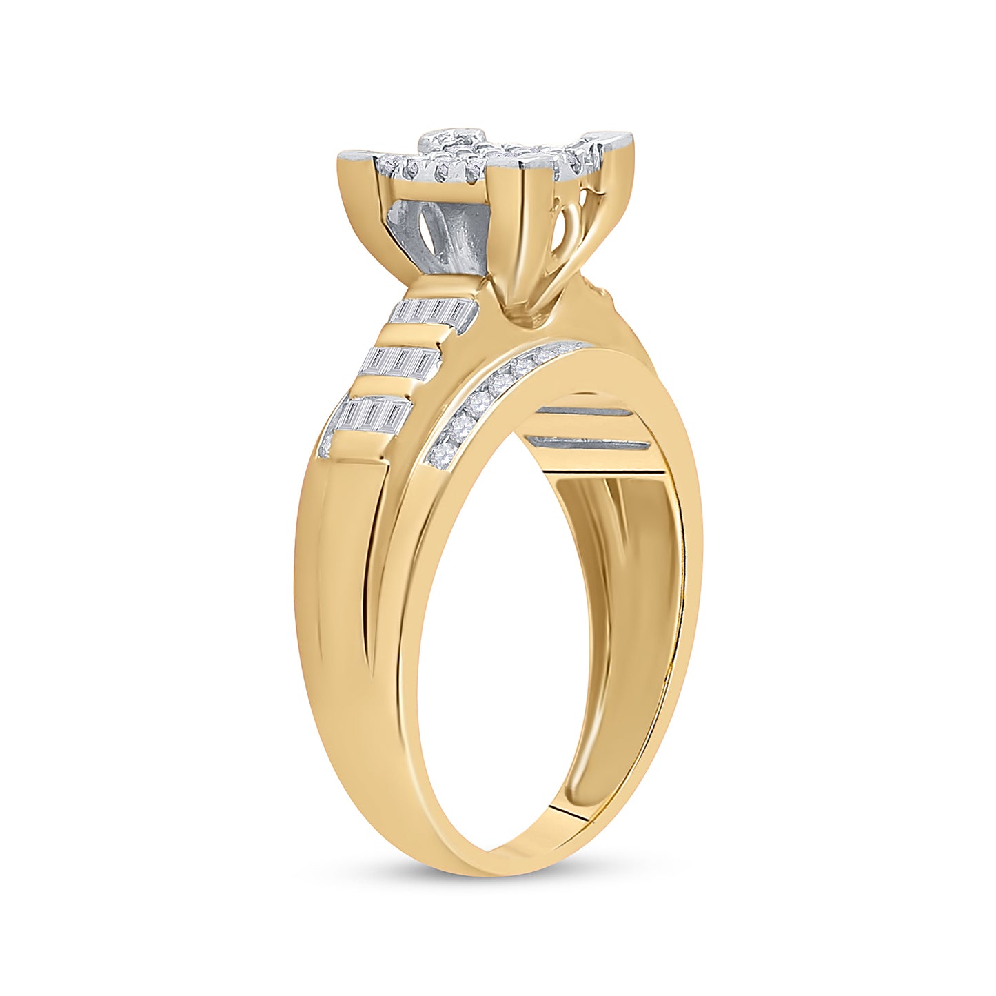 10K Yellow Gold Round Diamond Cluster Bridal Wedding Engagement Ring 1/2 Cttw, Womens Size: 5-10
