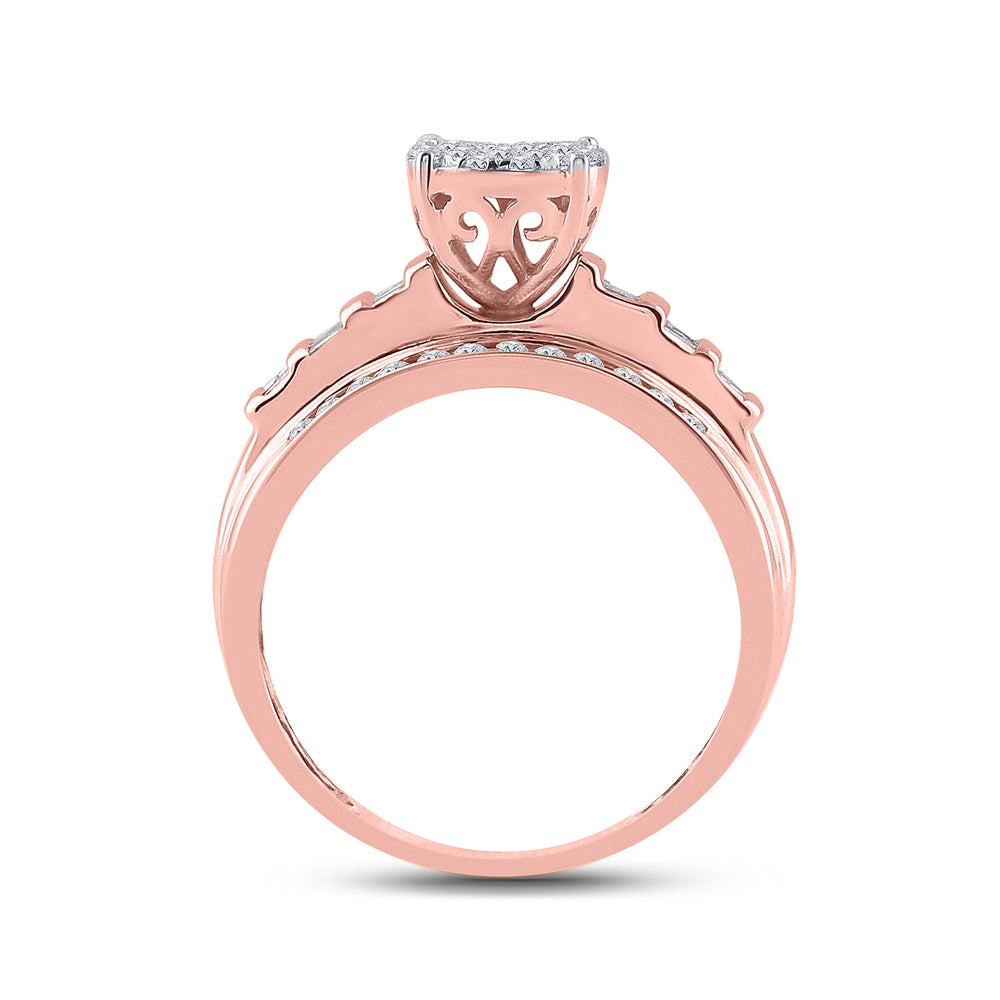 10K Rose Gold Round Diamond Cluster Bridal Wedding Engagement Ring 1/2 Cttw, Womens Size: 5-10