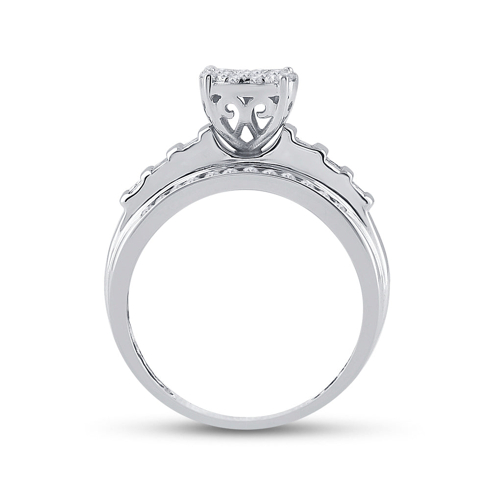 10K White Gold Round Dia. Cluster Bridal Wedding Engagement Ring 1/2ctw, Women's Size: 5-10
