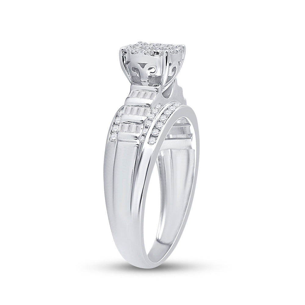 10K White Gold Round Dia. Cluster Bridal Wedding Engagement Ring 1/2ctw, Women's Size: 5-10