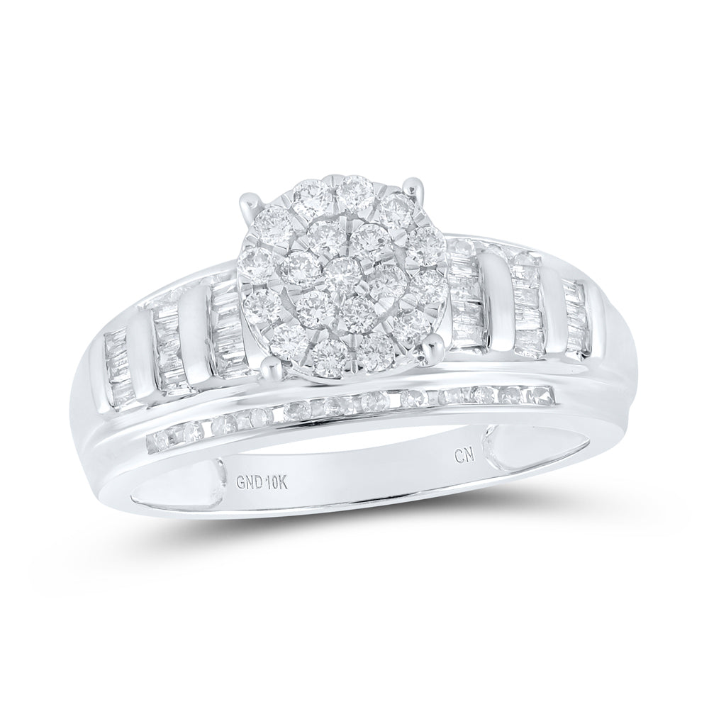 10K White Gold Round Dia. Cluster Bridal Wedding Engagement Ring 1/2ctw, Women's Size: 5-10