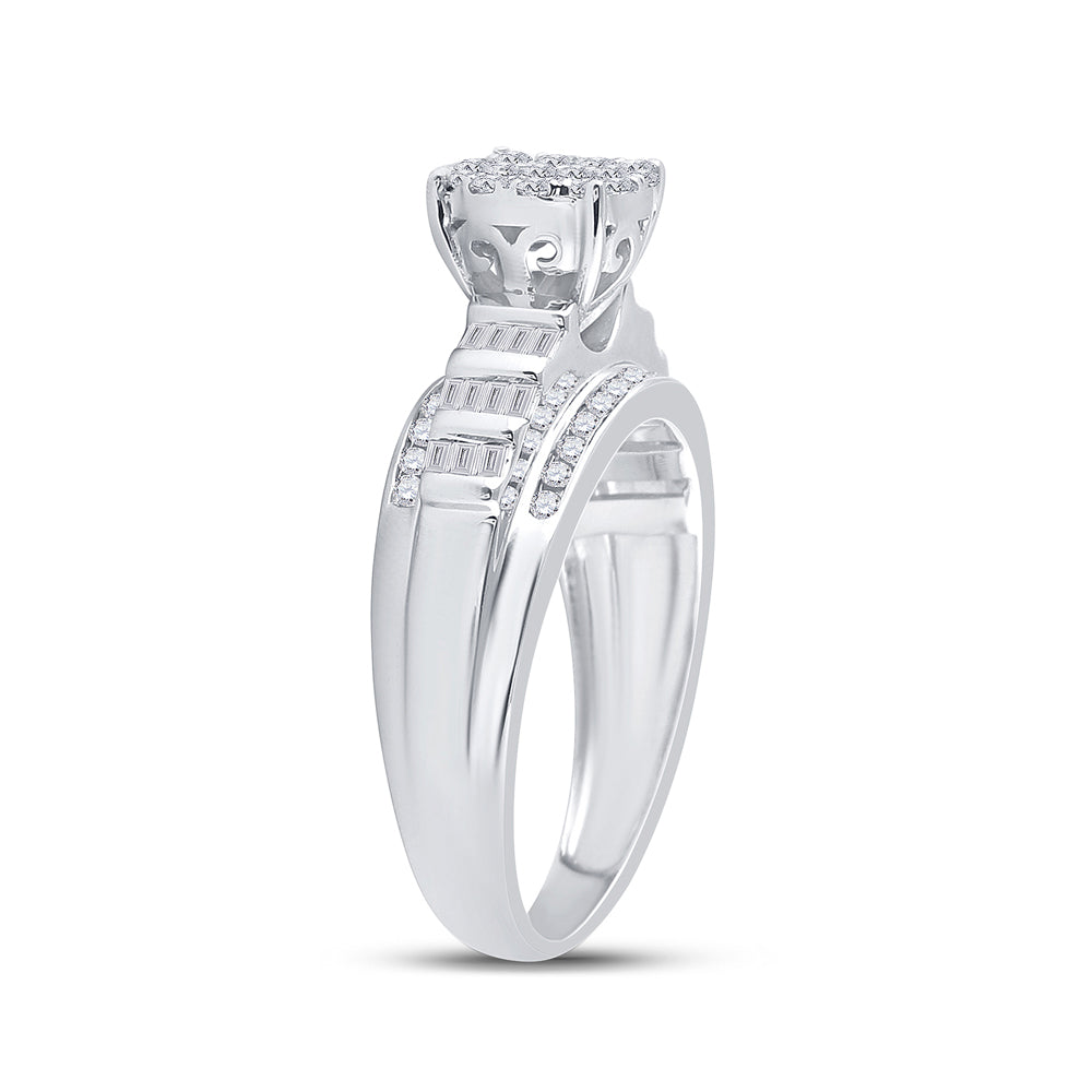 10kt White Gold Womens Round Diamond Cluster Bridal Wedding Engagement Ring 1/2 Cttw