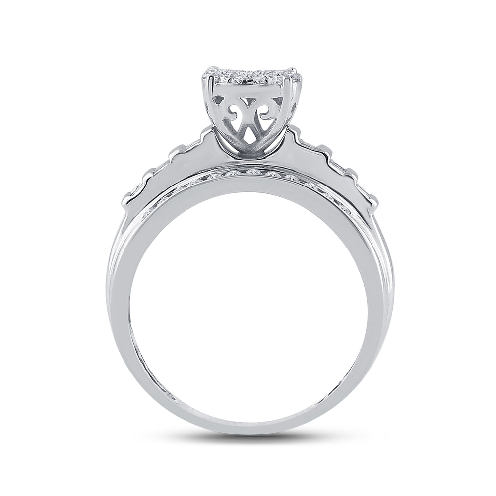 10kt White Gold Womens Round Diamond Cluster Bridal Wedding Engagement Ring 1/2 Cttw