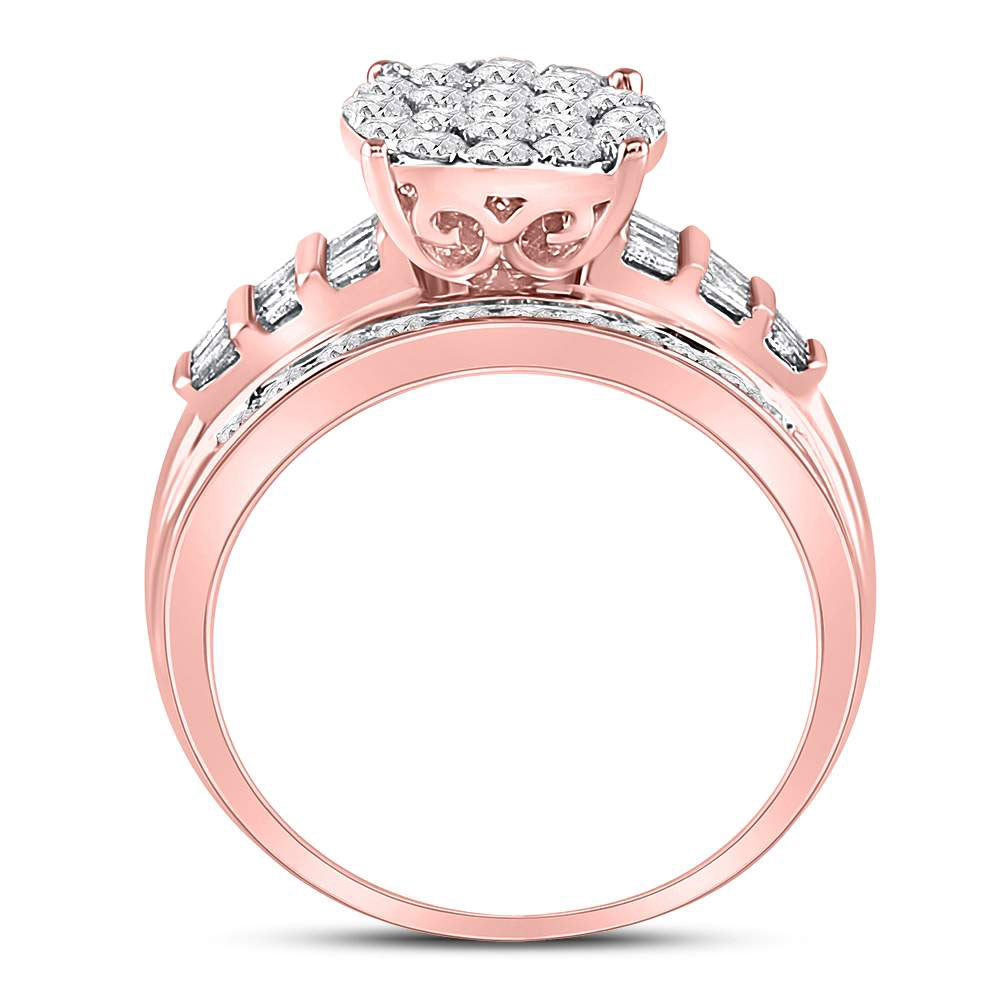 10K Rose Gold Round Diamond Cluster Bridal Wedding Engagement Ring 1ctw, Women's Size: 5-10