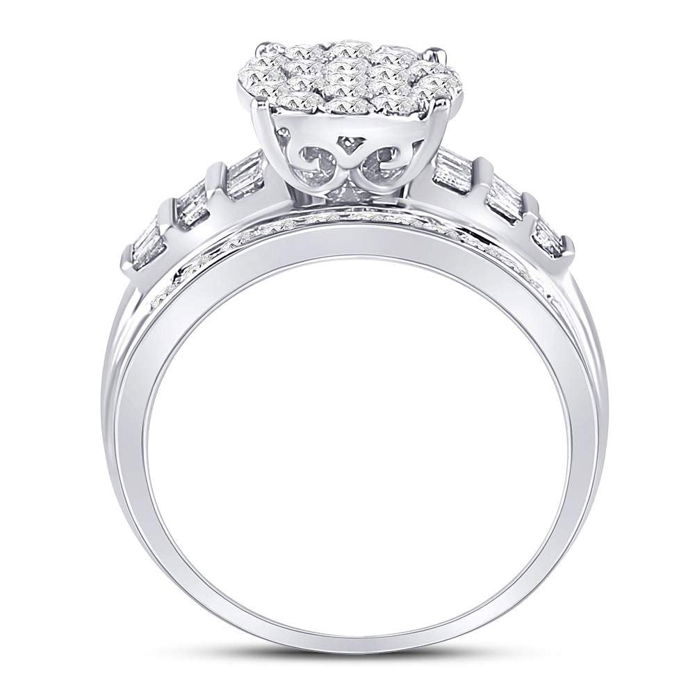10K White Gold Round Diamond Cluster Bridal Wedding Engagement Ring 1ctw, Womens Size: 5-10