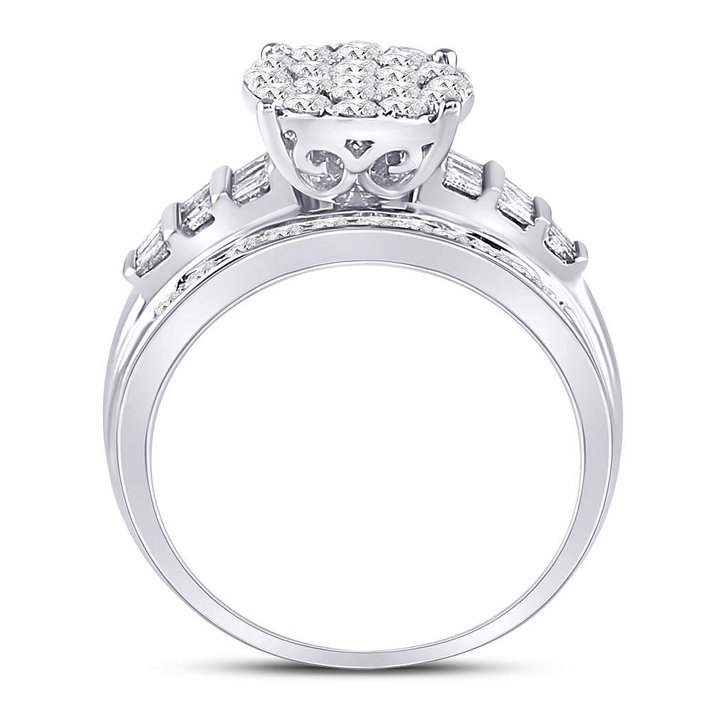 10K White Gold Round Diamond Cluster Bridal Wedding Engagement Ring 1ctw, Womens Size: 5-10