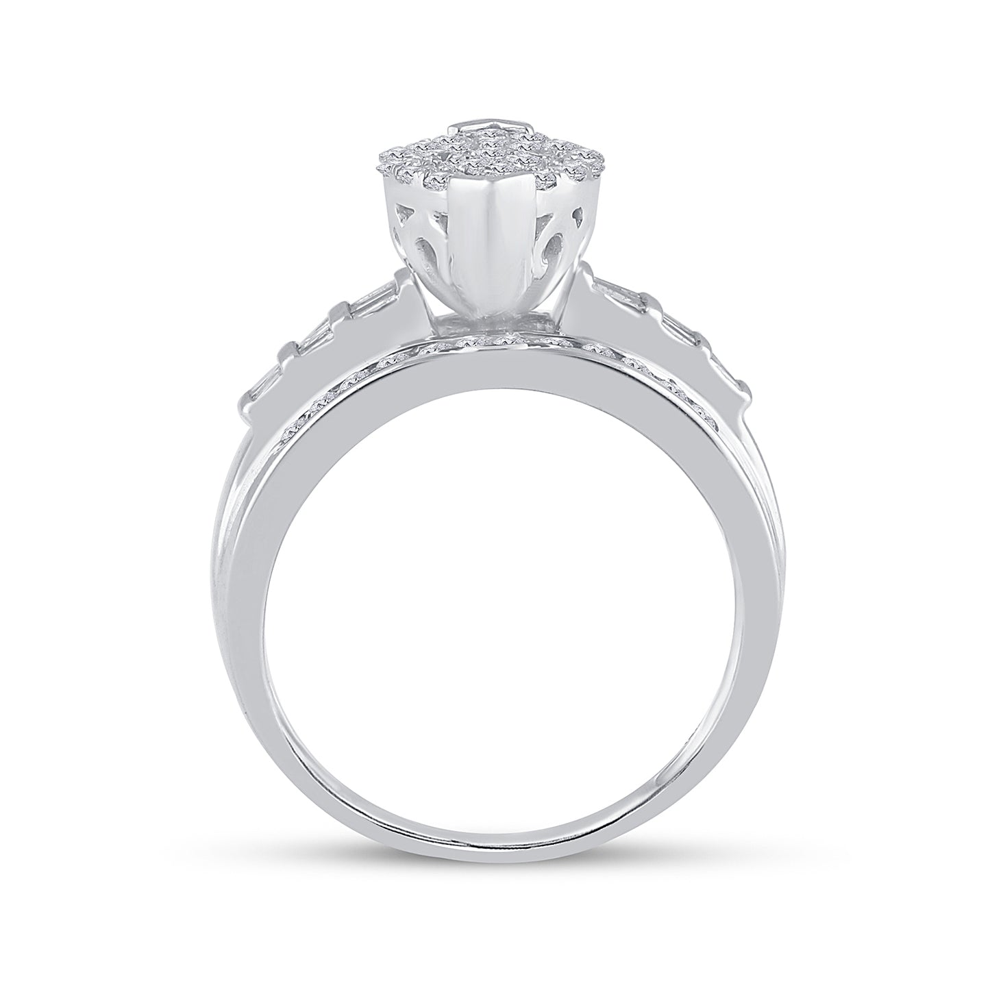 10K White Gold Round Diamond Cluster Bridal Wedding Engagement Ring 1 Cttw, Womens Size: 5-10