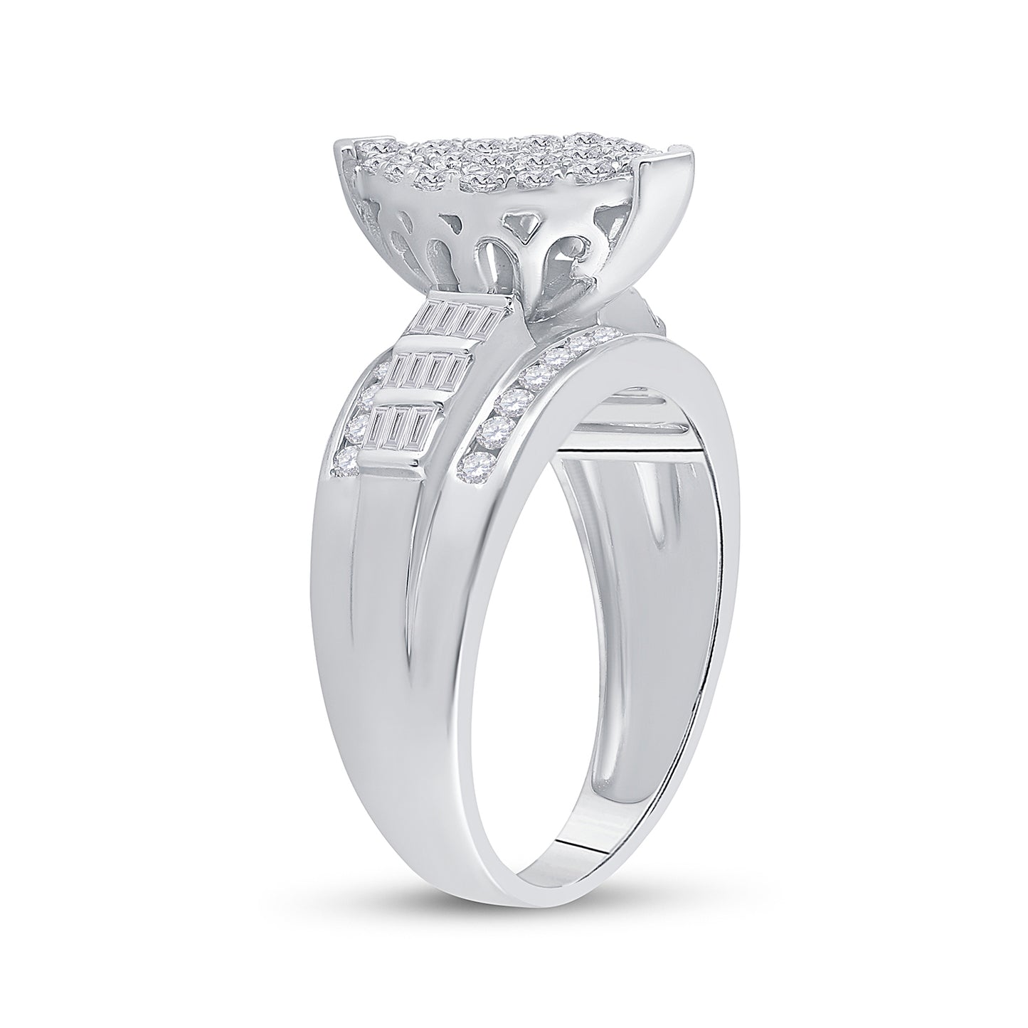 10K White Gold Round Diamond Cluster Bridal Wedding Engagement Ring 1 Cttw, Womens Size: 5-10