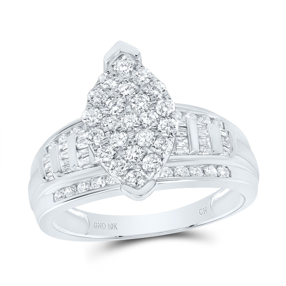 10K White Gold Round Diamond Cluster Bridal Wedding Engagement Ring 1 Cttw, Womens Size: 5-10