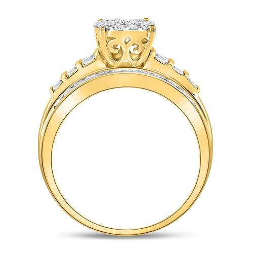 10K Yellow Gold Diamond Oval Cluster Bridal Wedding Engagement Ring 1 Cttw, Womens Size: 5-10