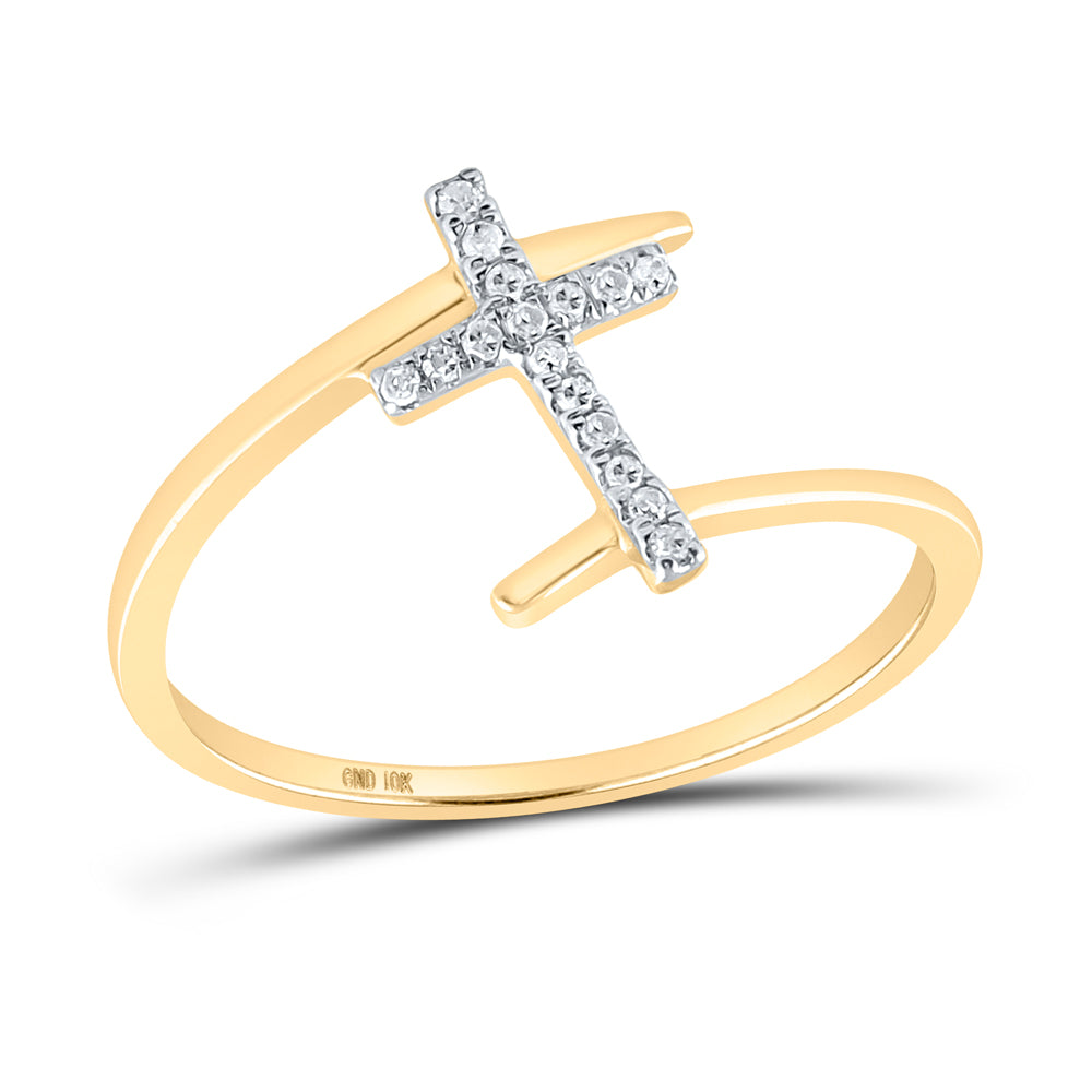 10K Yellow Gold Womens Round Diamond Cross Ring 1/12 Cttw, Womens Size: 5-10