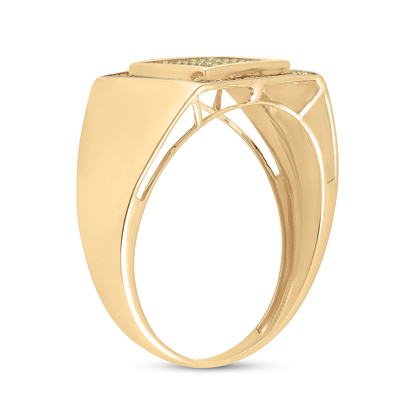 10K Yellow Gold Mens Round Yellow Color Enhanced Diamond Square Cluster Ring 1/4 Cttw, Mens Size: 7-13