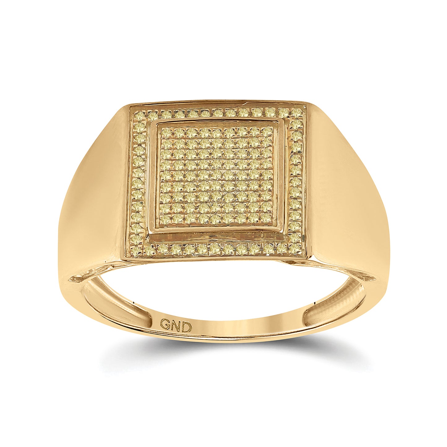 10K Yellow Gold Mens Round Yellow Color Enhanced Diamond Square Cluster Ring 1/4 Cttw, Mens Size: 7-13