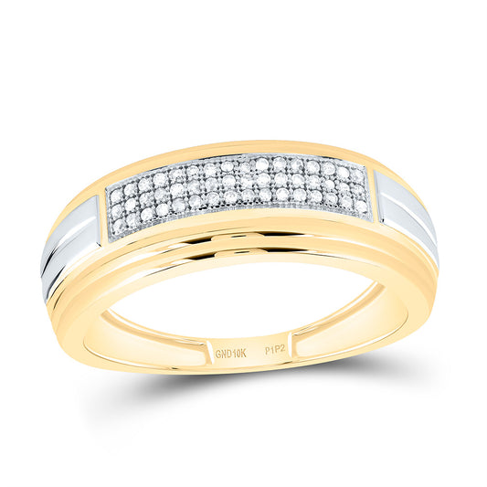 10kt Yellow Gold 10kt Two-tone Gold Mens Round Diamond Band Ring 1/6 Cttw, Men Size: 8-12