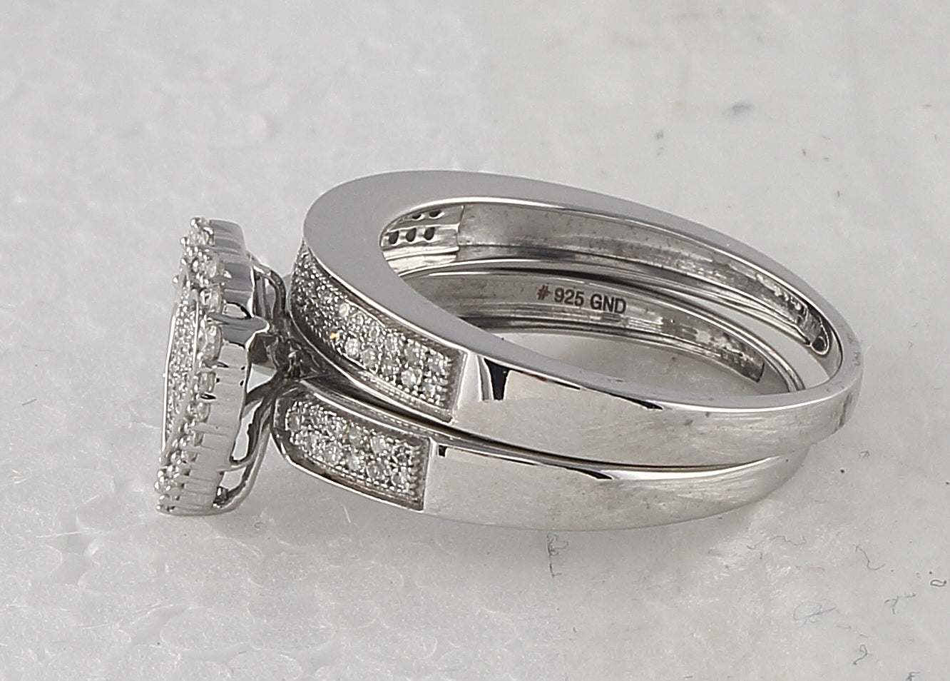 Sterling Silver Round Diamond Heart Bridal Wedding Ring Band Set 3/8 Cttw, Womens Size: 5-10