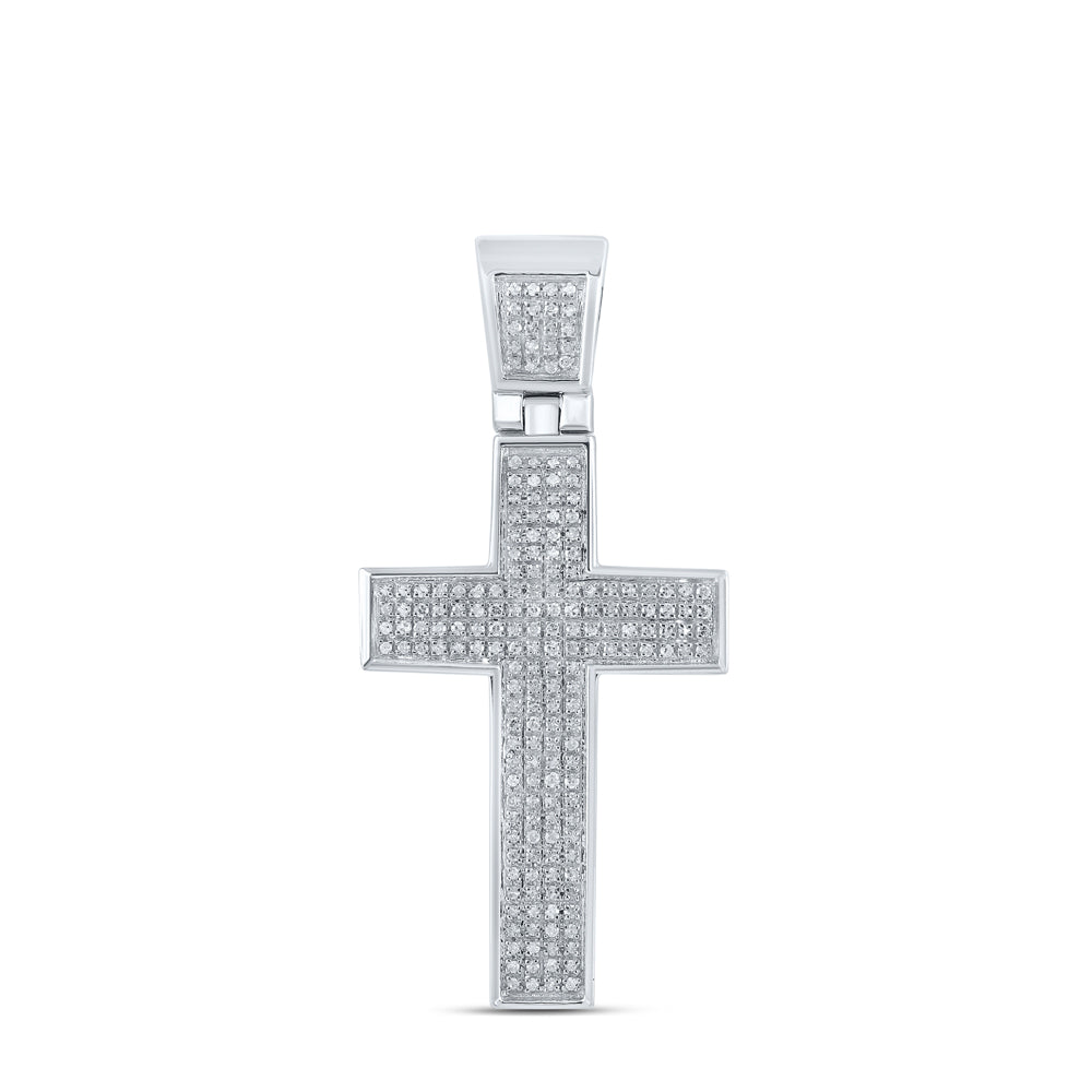 Sterling Silver Mens Round Diamond Cross Charm Pendant 1/2ctw