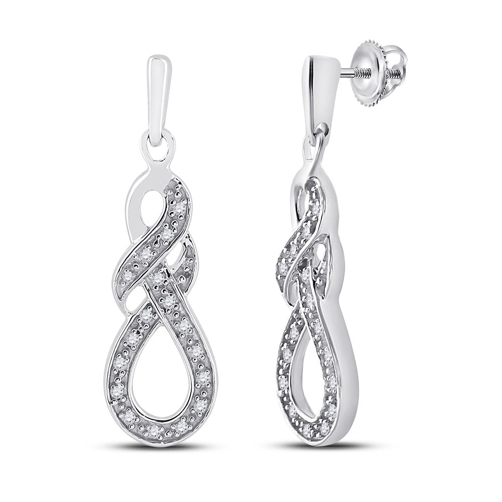 Sterling Silver Womens Round Diamond Dangle Earrings 1/8ctw