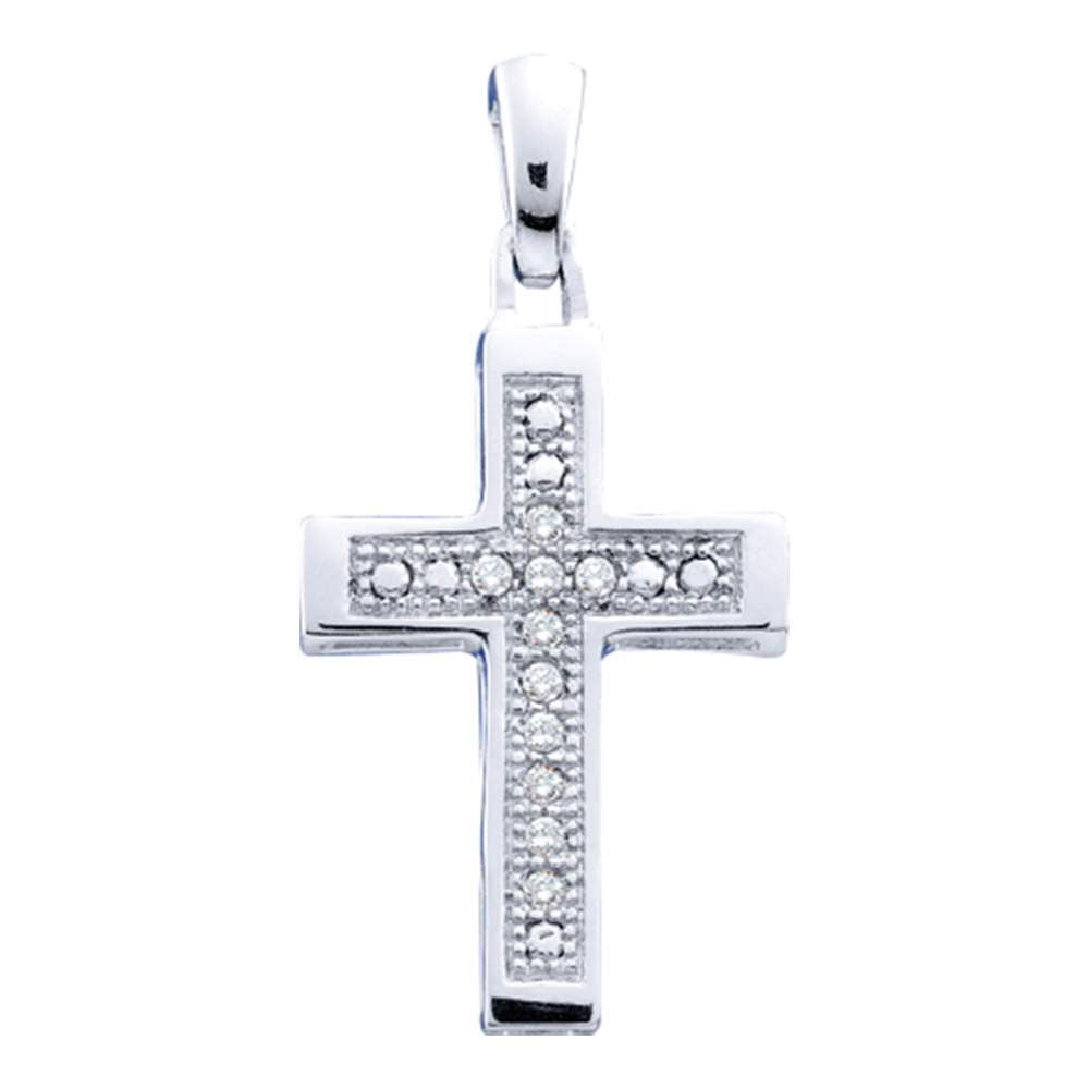 Sterling Silver Sterling Silver Womens Round Diamond Simple Roman Cross Pendant 1/20 Cttw