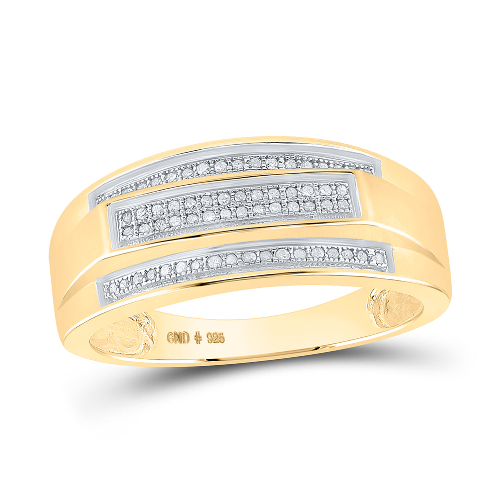 Sterling Silver Mens Round Pave-set Diamond Elevated Band Ring 1/5 Cttw, Mens Size: 7-13