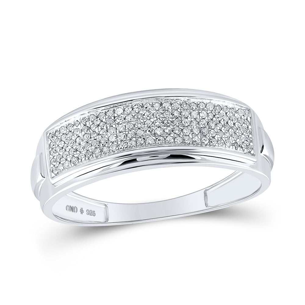 Sterling Silver Mens Round Diamond Pave Band Ring 1/4 Cttw, Mens Size: 7-13