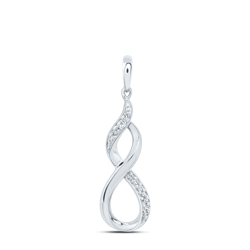 Sterling Silver Womens Round Diamond Vertical Infinity Pendant 1/20ctw, Length: 0.94 Inch Width: 0.31 Inch