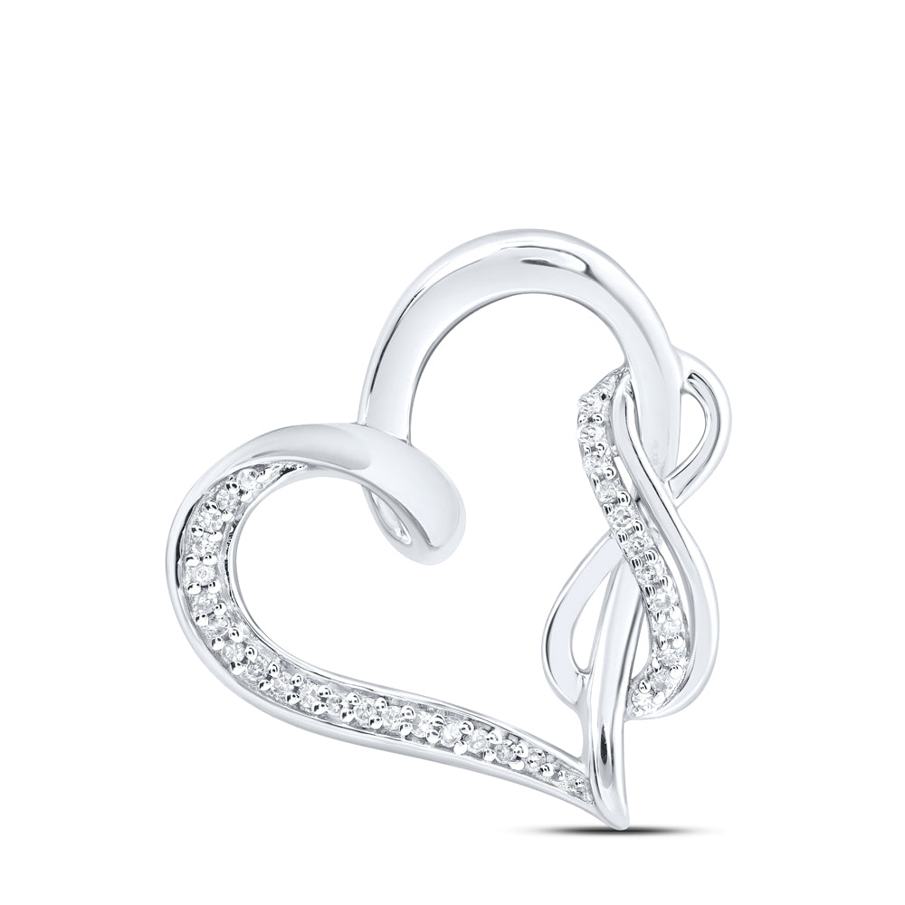 Sterling Silver Womens Round Diamond Linked Infinity Heart Pendant 1/8ctw, Width: 0.74 In