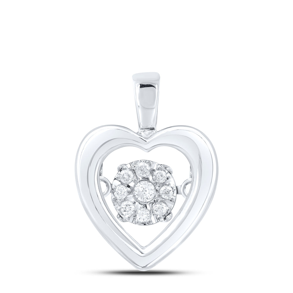 Sterling Silver Womens Round Diamond Moving Twinkle Heart Pendant 1/10ctw, Width: 0.41 In