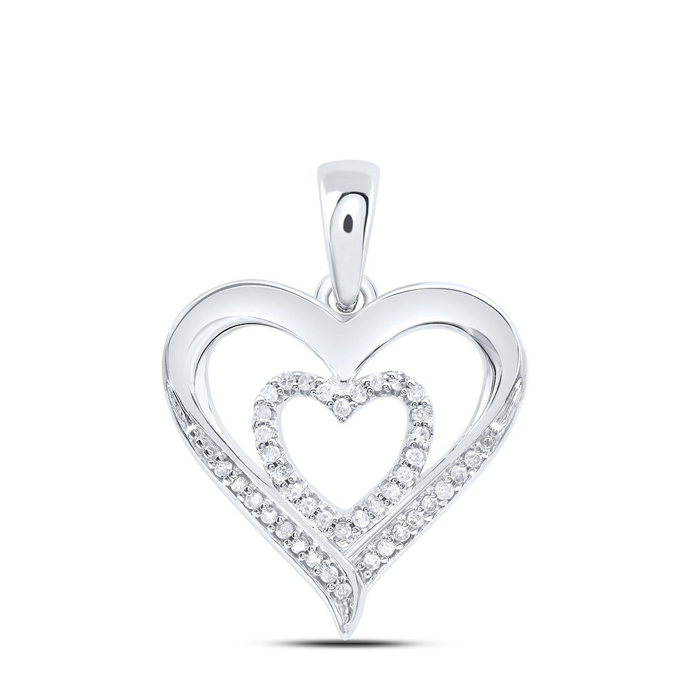 Sterling Silver Sterling Silver Womens Round Diamond Heart Pendant 1/10 Cttw